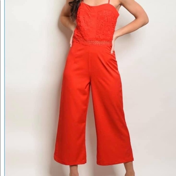 Chicways Red Lace Jumpsuit w/Adjustable Straps - Picture 2 of 8